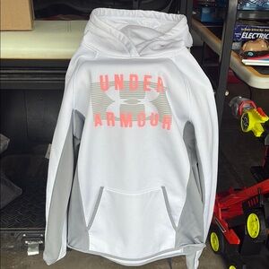 Under Armour White and Gray Hoodie with Pink Accents
